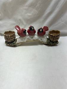 lot 205 image: Red Cardinal Birds Pinecone Candle Holder
