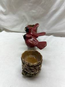 Red Cardinal Birds Pinecone Candle Holder