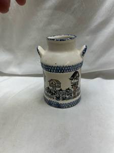 lot 208 image: Blue and White Ceramic Creamer with Village Scene