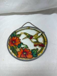 lot 214 image: Hummingbird and Flowers Stained Glass Suncatcher
