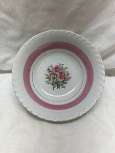 lot 224 image: Rose Pattern China Plate with Pink Band