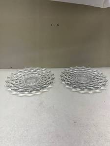 lot 235 image: Two Clear Glass Cubist Pattern Serving PlatesGlows with Magnesium under UV 365nm