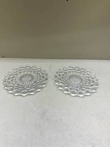 lot 236 image: American Fostoria Crystal Cube Pattern Dessert Plates Glows with Magnesium under UV 365nm