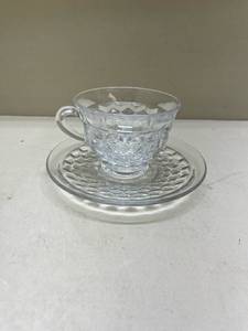 lot 238 image: American Fostoria Glass Cup and Saucer Set Glows with Magnesium under UV 365nm