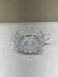 lot 241 image: Cut Glass Nappy Dish with Handle Glows with Magnesium under UV 365nm