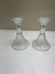 lot 244 image: Crystal Glass Candlestick Holders - Set of 2