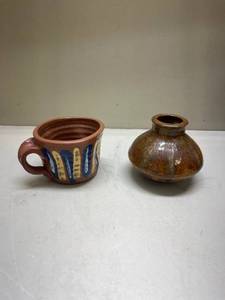 lot 246 image: Handcrafted Pottery Set - Decorative Cup and Vase