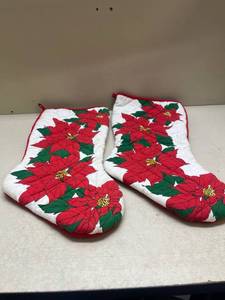 lot 268 image: Poinsettia Print Quilted Christmas Stockings