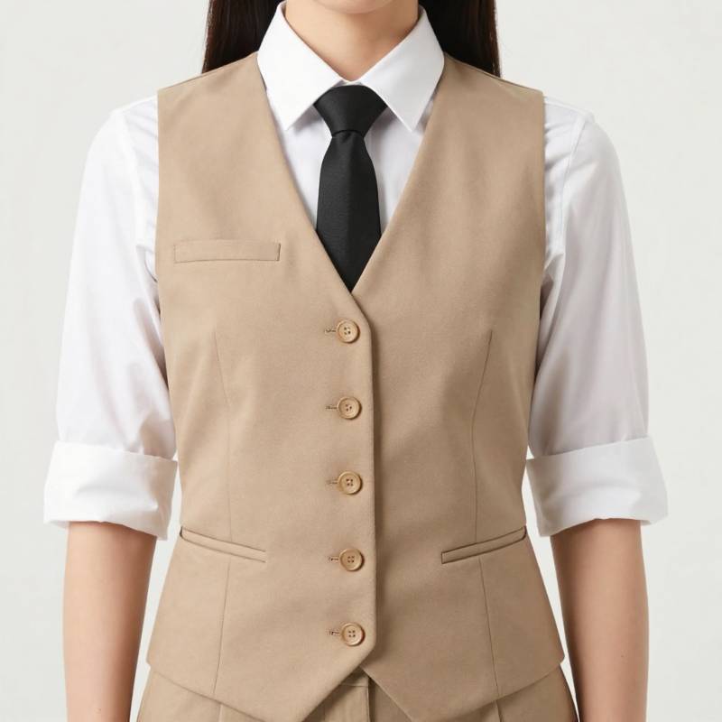 lot 66417 image: APPEARS NEW - UniformWorks Professional Chef Womens Vest - Khaki (Size Small) Set of 3