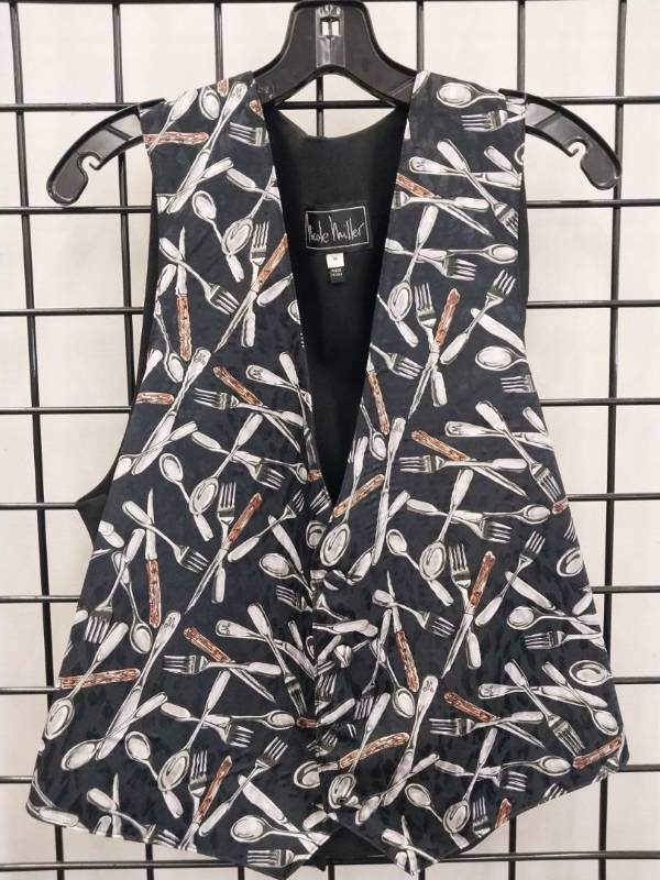 lot 66466 image: APPEARS NEW - Nicole Miller Cutlery Print Vest (Size Medium)