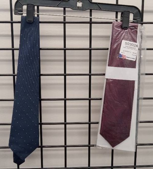 lot 66562 image: APPEARS NEW - Career Daves Navy Polka Dot Tie and New EC2 Burgundy Tie Bundle