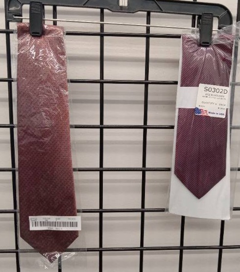 lot 66564 image: APPEARS NEW - USA Made Burgundy Striped Clip-On Tie S0302D and Edwards Burgundy Tie