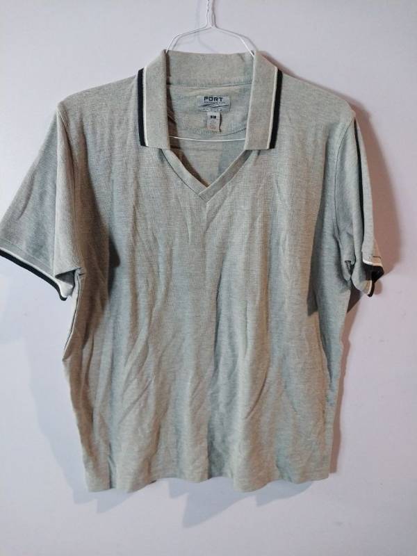 lot 66957 image: APPEARS NEW - Port Authority Gray Cotton Polo Shirt with BlackWhite Detail on Collar and Sleeve (Size XL) 2 Pack