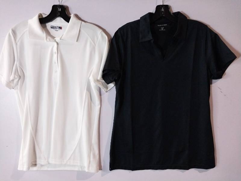 lot 67217 image: APPEARS NEW - Sport-Tek Port Authority Ladies Polo Shirts, Black & White (Size Medium) 2 Pack