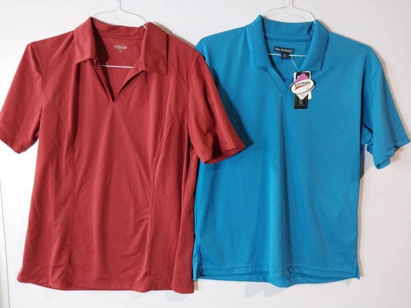 lot 67241 image: APPEARS NEW - Edwards & Blue Generation Ladies Polo Shirts Set, Red & Blue (Size Large) 2 Pack