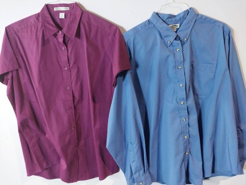 lot 67250 image: APPEARS NEW - Port Authority & Edwards Womens Button Down Shirts, Burgundy & Blue (Size XL) 2 Pack