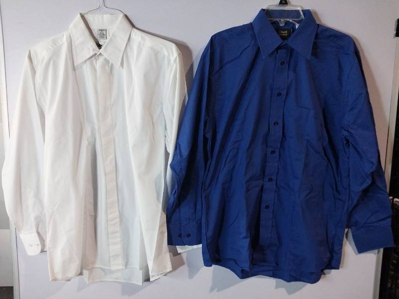 lot 67265 image: APPEARS NEW - Edwards Casualwear Mens Dress Shirts, White & Blue (Size Medium) 2 Pack