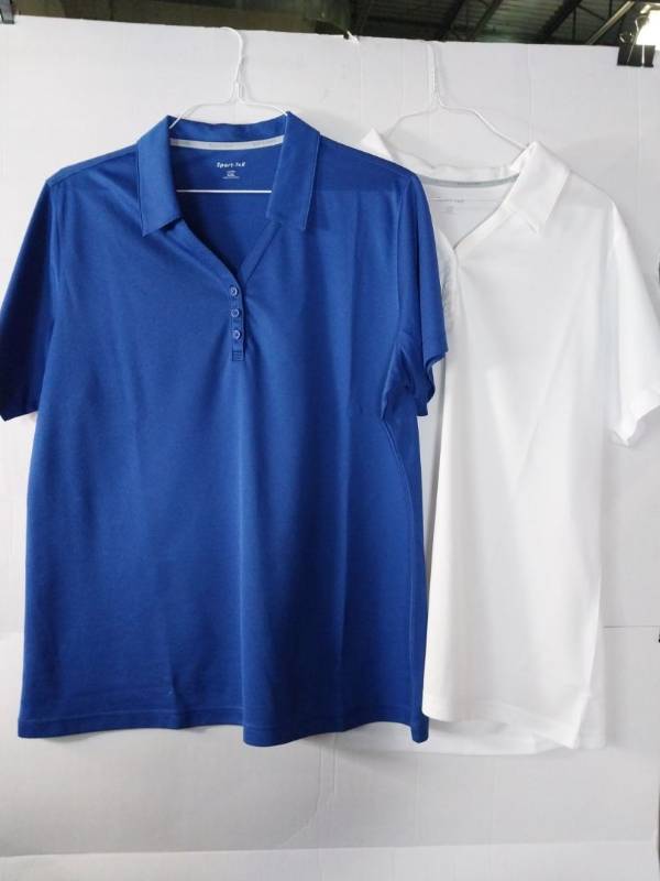 lot 67290 image: Sport-Tek Ladies Polo Shirt Set (Size XXL) white shirt has small stain on colar
