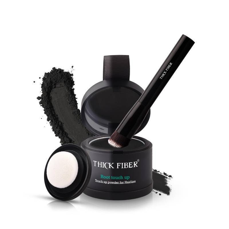 lot 65340 image: FACTORY SEALED - THICK FIBER Root Touch Up Powder - Water & Sweat Resistant Hair Loss Concealer Set for Thinning Hair Women, Includes Brush (Black)