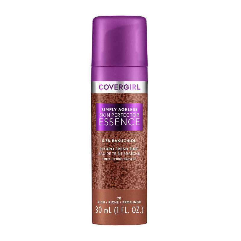 lot 63826 image: FACTORY SEALED - Covergirl Simply Ageless Skin Perfector Essence Foundation, 70 Rich, Tinted Skincare Makeup Hybrid, Sheer Tint, Radiant Finish, Glowy Finish, Vegan Formula, 1.0oz