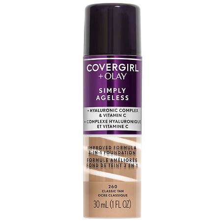 lot 63829 image: FACTORY SEALED - COVERGIRL  OLAY Simply Ageless 3-in-1 Liquid Foundation  260 Classic Tan  1 fl oz