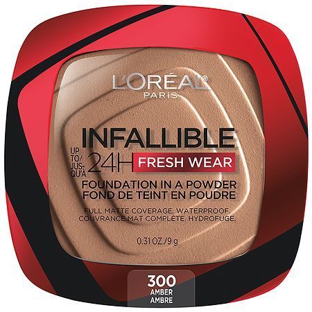 lot 61627 image: FACTORY SEALED - L Oreal Paris Infallible Fresh Wear 24 Hr Powder Foundation Makeup  300 Amber  0.31 oz