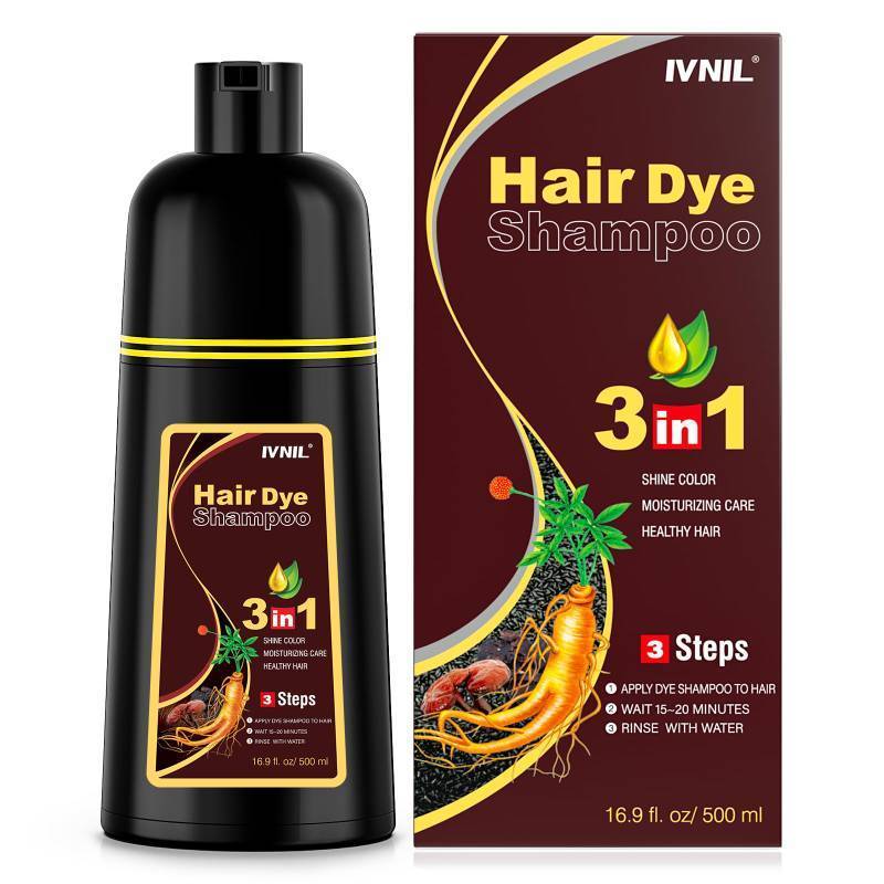 lot 64903 image: FACTORY SEALED - Ivnil Dark Brown Hair Dye Shampoo 3 in 1 for WomenMen Hair Color for Grey Coverage Seimi Permanent Instant Champu Para Canas Mujer for Men