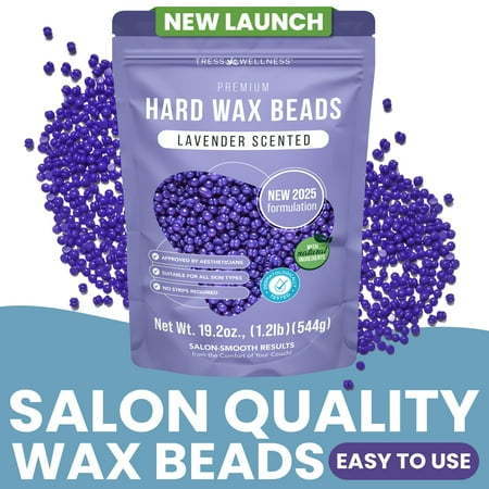 lot 64940 image: FACTORY SEALED - Tress Wellness Lavender Hard Wax Beads  Stripless Hair Removal Wax for Face and Body  1.2 lb
