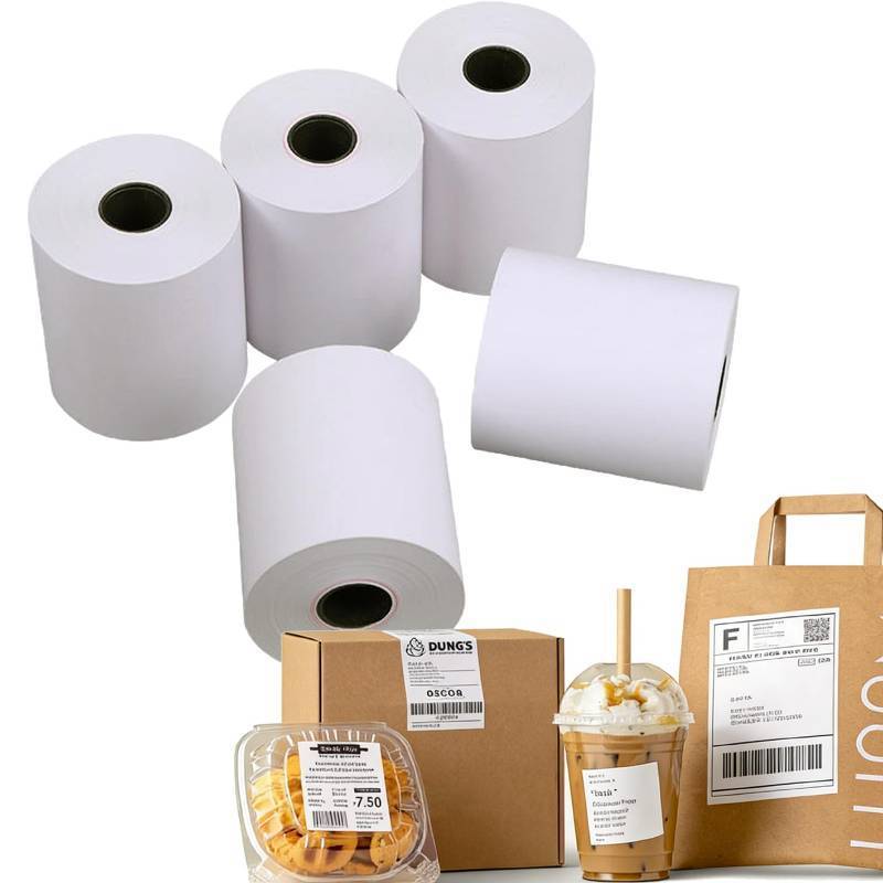 lot 25748 image: Moqra Sticky Thermal Receipt Paper Rolls (80mm) 3 18 x 170 6 Rolls- Removable Label Compatible with TM-L90ii, TSP654IIsk and Other linerless Label Printers. Works with POS Systems (6 RollsBox) - Retail $49