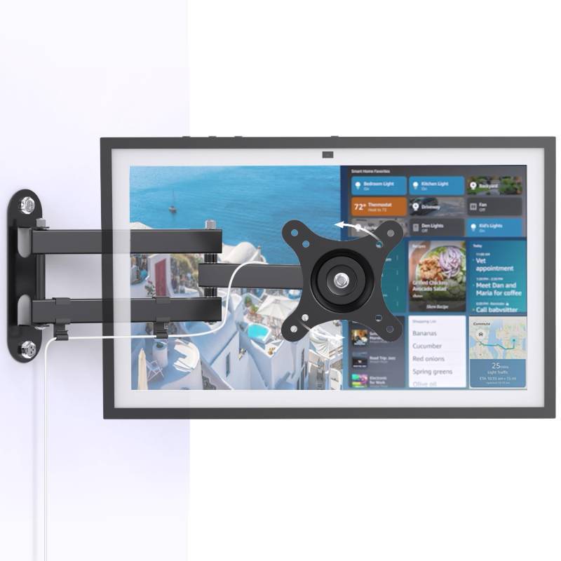 lot 25776 image: Letlar Wall Mount Compatible with Echo Show 15 (1st, 2nd Gen), Rotation Tilt Swivel and Extend up to 16, Wall Mounting Bracket, Mount with Heavy Duty Arm Holds up to 10KG - Retail $34