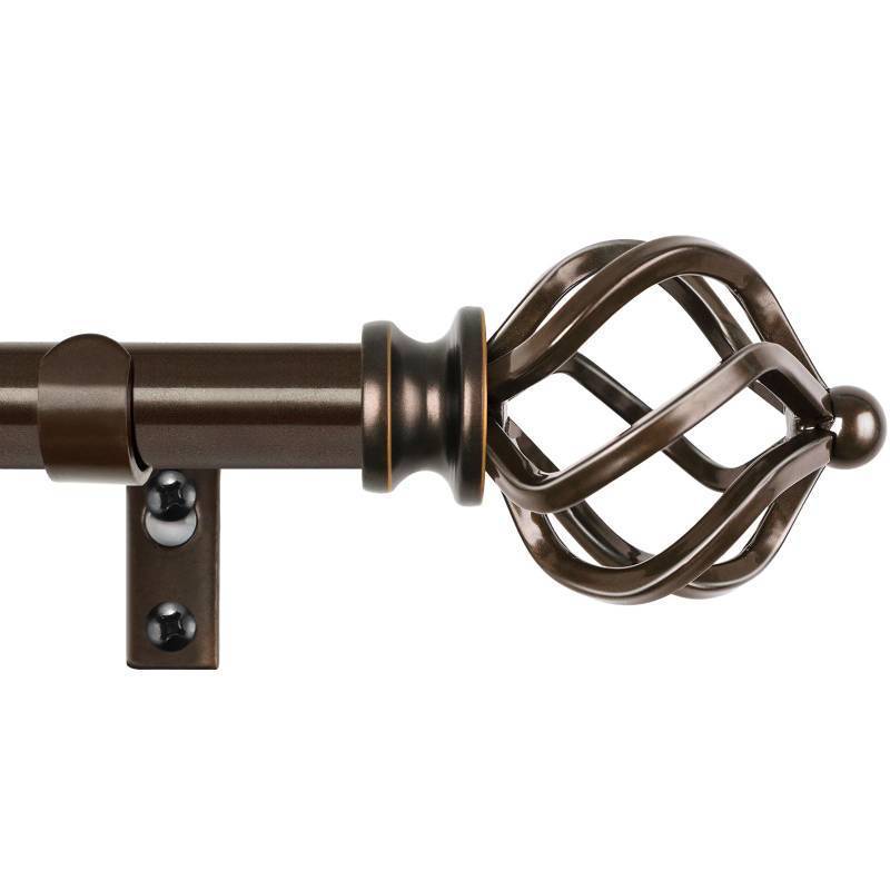 lot 25790 image: KAMANINA Bronze Curtain Rods for Windows 48 to 84 Inch, Adjustable Single Curtain Rod 32 to 86 Inch(2.6-7.1ft), 34 Inch Splicing Drapery Rods with Twisted Cage Finial - Retail $26