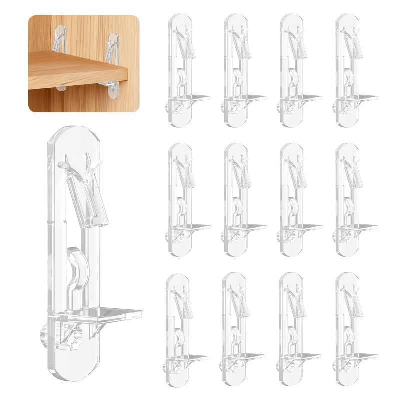 lot 30028 image: Vibit 28 Pcs Clear Plastic Cabinet Shelf Pegs, 6 mm Self-Locking Shelf Support Pegs Shelf Brackets for 34 Inch Thick Shelves, Cabinet Shelf Clips Cabinet Shelf Pins for Wood Shelving - Retail $7