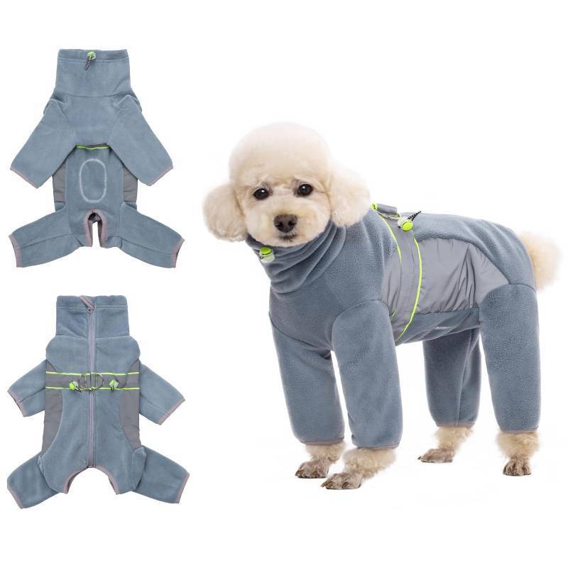 lot 30052 image: HDKUW Warm Small Dog Jumpsuit,Plush Fleece Puppy Onesie with D-Ring and Reflective Strips,Long-Sleeved Dog Cold Weather Coats for Small Medium Dogs Airy Blue M