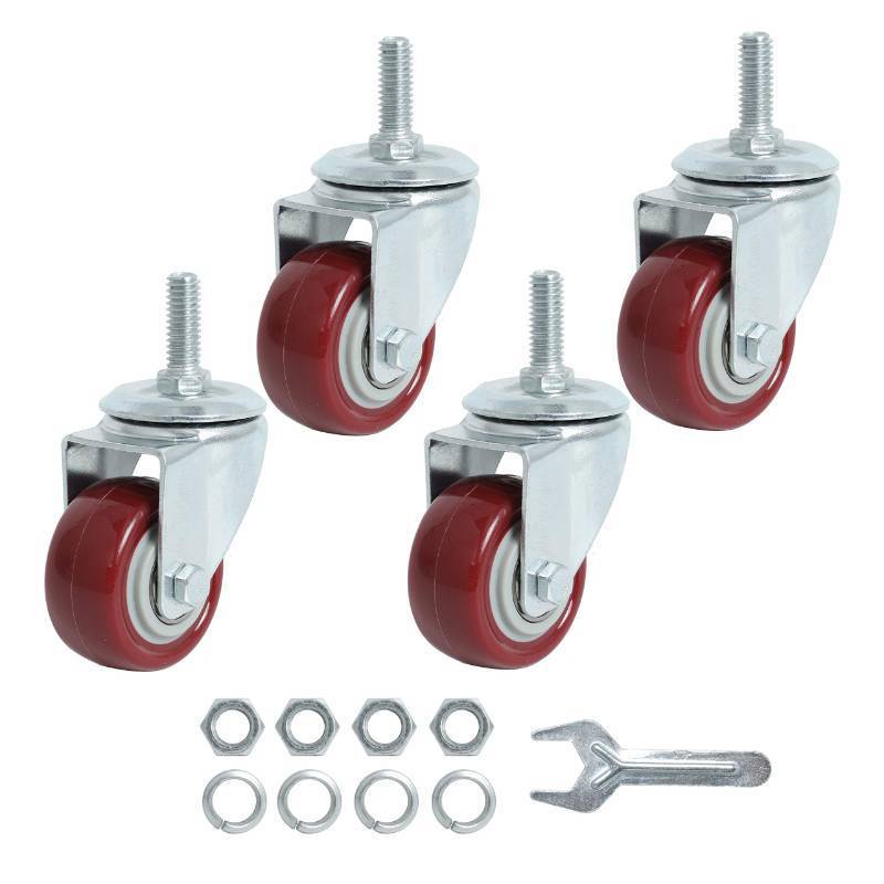 lot 48924 image: Finnhomy Swivel Caster Wheels 2 Inch Heavy Duty Threaded Stem Casters 516- 18 x 1 Set of 4 Premium Polyurethane Wheels PU Load Bearing 800 Lbs Anti-wear Smooth Casters, Red - Retail $19