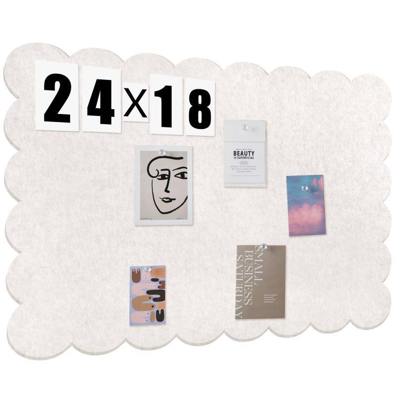 lot 51713 image: Mooliwe Scalloped Felt Bulletin Board 24 x 18 Inches Foldable Camel Pin Cork Board Alternative for Wall, 2 x 1.5 Trifold Picture Vision Self Adhesive Bulletin Decorative - Retail $30
