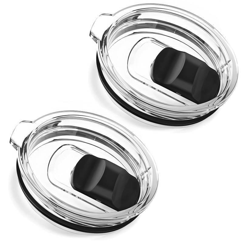 lot 51733 image: 2 Pack 14 oz Magnetic Slider Replacement Lid Compatible with Ember First and Second Generation Mugs,Splash-Proof, BlackClear - Retail $10