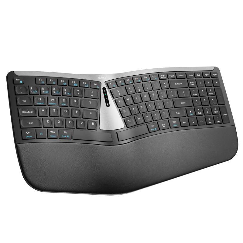 lot 55280 image: Nulea RT07B Wireless Ergonomic Keyboard - Split Keyboard, Wrist Rest, Natural Typing, Bluetooth and USB Connectivity, USB-C Rechargeable,Compatible with Windows Mac (Silver Black) - Retail $46