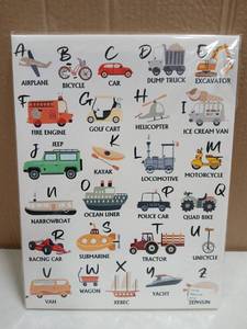 lot 21265 image: Framed Transport Alphabet Wall Art Construction Vehicle Learning Poster 12 x 16in