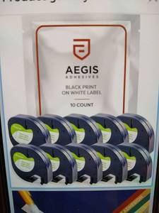 lot 21270 image: Aegis Adhesives 10pk Label Tape Replacement for Dymo LetraTag Refills