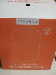lot 21273 image: Crownful 4L Mini Refrigerator (Missing Power Cord and Handle Is Broke Off) - Retail $35