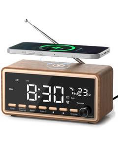 lot 26389 image: Digital Alarm Clocks Radio for Bedrooms,FM Radio & White Noise Sound Machine with Timer,Bluetooth Speaker,Dual Alarm Clock with Wireless Charging,Dimmable Big LED Display,Holiday Gifts for Men Women - Retail $40