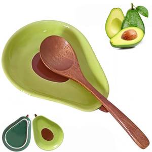 lot 26393 image: Ceramic Spoon Rest for Stove Top & Kitchen Counter Spoon Holder for Stove & Cooking Spoon Holder for Ladle Cute Coffee Spoon Rest Utensil Rest Spatula Rest, Green Avocado Kitchen Decor & Accessories - Retail $10