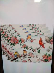 lot 32595 image: Watercolor Flowers Cardinals Spring Placemats 12 x 18in Set of 4