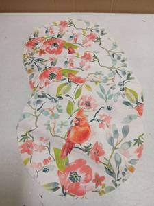 lot 32596 image: Flowers and Cardinal Round 14in Placemats Set of 4