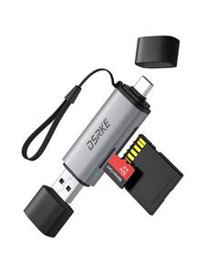 lot 32604 image: DSRKE SD Card Reader, USB 3.0 & USB C Dual Slots Micro SD Card Adapter, Memory Card Reader for SD, SDHC, SDXC, microSDHC, microSDXC, TF  Compatible with iPhone 171615, Android, WindowsmacOS - Retail $10