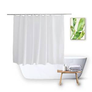 lot 32605 image: Vosign Short Shower Curtain Liner 48 Inch Length Fabric Bath Curtain Sets for Walk in Tub, Solid White, Hotel Quality, Machine Washable, 72 X 48 Inch - Retail $15