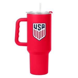 lot 32611 image: Logo Brands USA Mens National Soccer 40 oz Tumbler with Handle -Powder Coated-Stainless Steel with Straw Leak-Resistant, Keeps Drinks HotCold Everyday Use - Retail $32