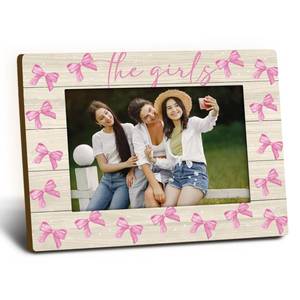 lot 32620 image: Foyoulame Pink Bow Picture Frame - Pink Preppy Coquette Bow Wooden Picture Frame, Girl Gifts for Girls, The Girls Preppy Coquette Decorative Photo Frames for Girls Bedroom Dorm Table Desk Decor, 4x6 - Retail $10