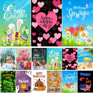 lot 32622 image: CDLong Seasonal Garden Flag Set of 12 Double Sided 12 x 18 Inch Yard Flag, Small garden flags for outside, Christmas Spring Seasonal Flag for Outdoor Holiday Decorations - Retail $20