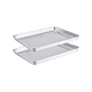 lot 40306 image: TeamFar Toaster Oven Pans Set of 2, Stainless Steel Compact Toaster Oven Tray Ovenware, 10.5 x 8 x 1, Non-Toxic & Healthy, Easy Clean & Dishwasher Safe, Roll Edge & Mirror Finish - Retail $15